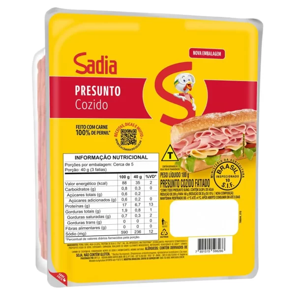 Presunto Cozido Sadia Fatiado 180g
